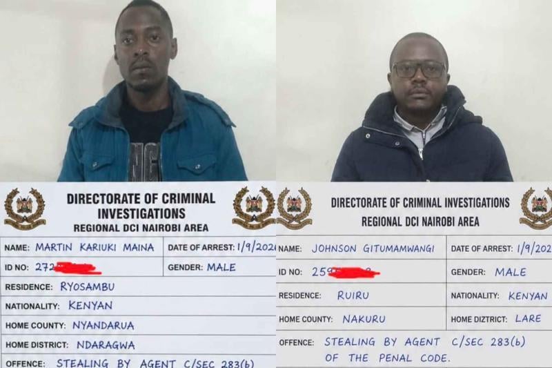 File image of two suspects arrested over theft of Ksh31.2 million.